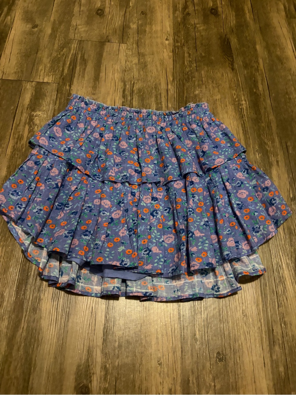 LoveShackFancy Ruffle Mini Skirt in Summer Blues Small